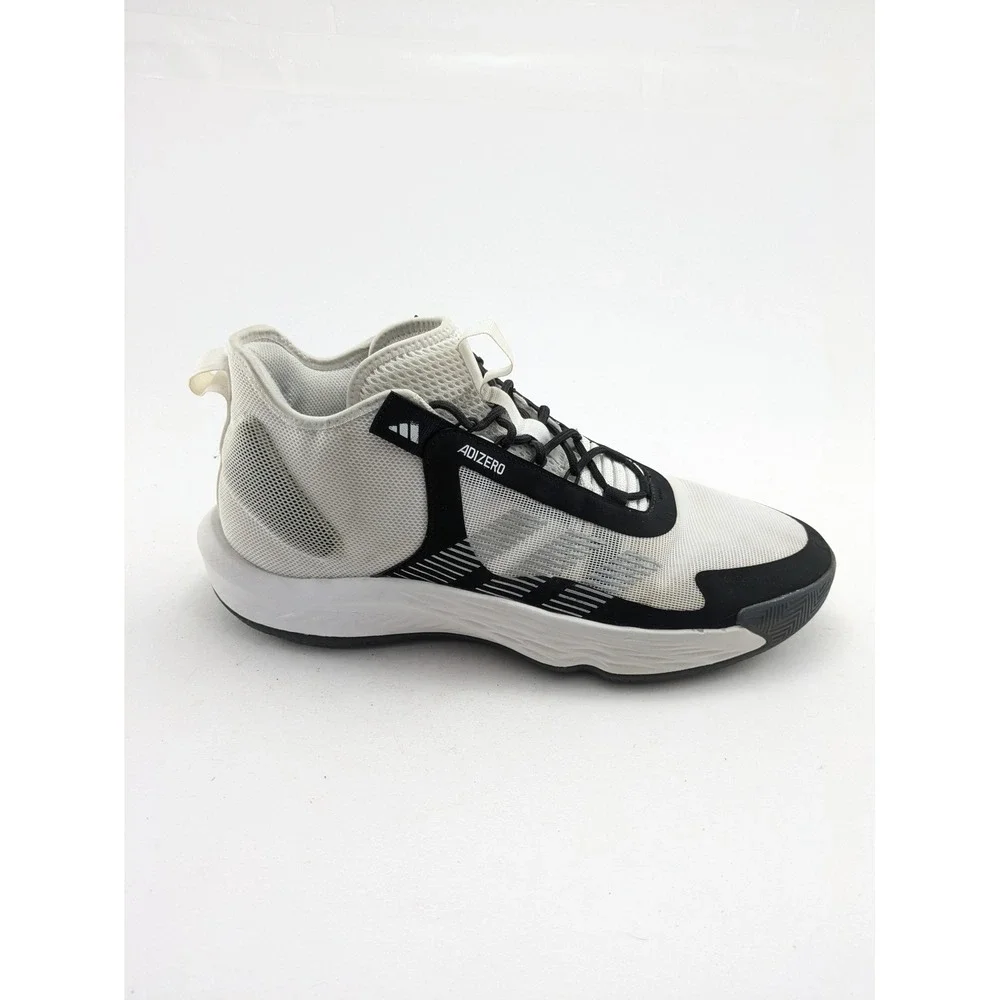Mens Adidas White Black Mid Top Adizero Basketball Shoes IE9322 Size 14.5